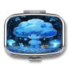 Blue Night Party Pill Case Portable Square Pill Organizer Metal Vitamin Medicine Case Daily Travel Pill Box with 2 Compartments for Vitamins Fish Oils Supplements view 1