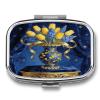 Blue Gilded Yellow Pill Case Portable Square Pill Organizer Metal Vitamin Medicine Case Daily Travel Pill Box with 2 Compartments for Vitamins Fish Oils Supplements view 1