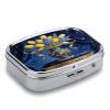 Blue Gilded Yellow Pill Case Portable Square Pill Organizer Metal Vitamin Medicine Case Daily Travel Pill Box with 2 Compartments for Vitamins Fish Oils Supplements view 3