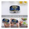 Blue Gilded Yellow Pill Case Portable Square Pill Organizer Metal Vitamin Medicine Case Daily Travel Pill Box with 2 Compartments for Vitamins Fish Oils Supplements view 4