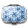 Christmas Blue Snowflakes Pill Case Portable Square Pill Organizer Metal Vitamin Medicine Case Daily Travel Pill Box with 2 Compartments for Vitamins Fish Oils Supplements view 1