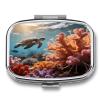 Corals and Turtles Pill Case Portable Square Pill Organizer Metal Vitamin Medicine Case Daily Travel Pill Box with 2 Compartments for Vitamins Fish Oils Supplements view 1