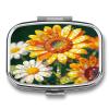 Colorful Flowers Pill Case Portable Square Pill Organizer Metal Vitamin Medicine Case Daily Travel Pill Box with 2 Compartments for Vitamins Fish Oils Supplements view 1