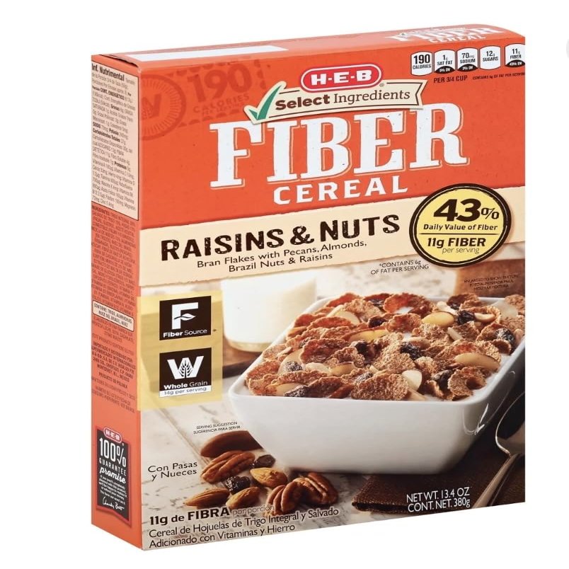HEB Cereal - 1 box (Raisins & Nuts Bran Flakes Fiber 13.4oz)