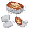 Classic Pattern Reddish Brown Pill Case Portable Square Pill Organizer Metal Vitamin Medicine Case Daily Travel Pill Box with 2 Compartments for Vitamins Fish Oils Supplements view 2