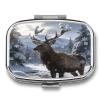 Cold Forest Snowy Deer Pill Case Portable Square Pill Organizer Metal Vitamin Medicine Case Daily Travel Pill Box with 2 Compartments for Vitamins Fish Oils Supplements view 1