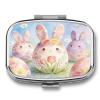 Bunny Floral Eggs Pill Case Portable Square Pill Organizer Metal Vitamin Medicine Case Daily Travel Pill Box with 2 Compartments for Vitamins Fish Oils Supplements view 1