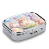 Bunny Floral Eggs Pill Case Portable Square Pill Organizer Metal Vitamin Medicine Case Daily Travel Pill Box with 2 Compartments for Vitamins Fish Oils Supplements view 3
