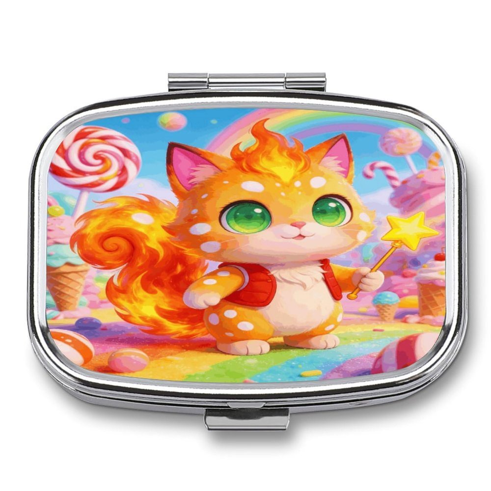 Blazing Dapple Pill Case Portable Square Pill Organizer Metal Vitamin Medicine Case Daily Travel Pill Box with 2 Compartments for Vitamins Fish Oils Supplements