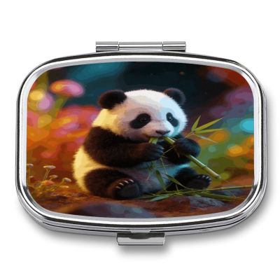 Bamboo Scented Little Bear Pill Case Portable Square Pill Organizer Metal Vitamin Medicine Case Daily Travel Pill Box with 2 Compartments for Vitamins Fish Oils Supplements