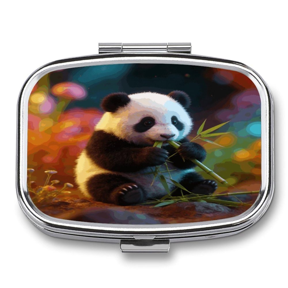 Bamboo Scented Little Bear Pill Case Portable Square Pill Organizer Metal Vitamin Medicine Case Daily Travel Pill Box with 2 Compartments for Vitamins Fish Oils Supplements
