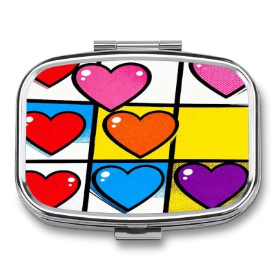 Carnival of Love Pill Case Portable Square Pill Organizer Metal Vitamin Medicine Case Daily Travel Pill Box with 2 Compartments for Vitamins Fish Oils Supplements