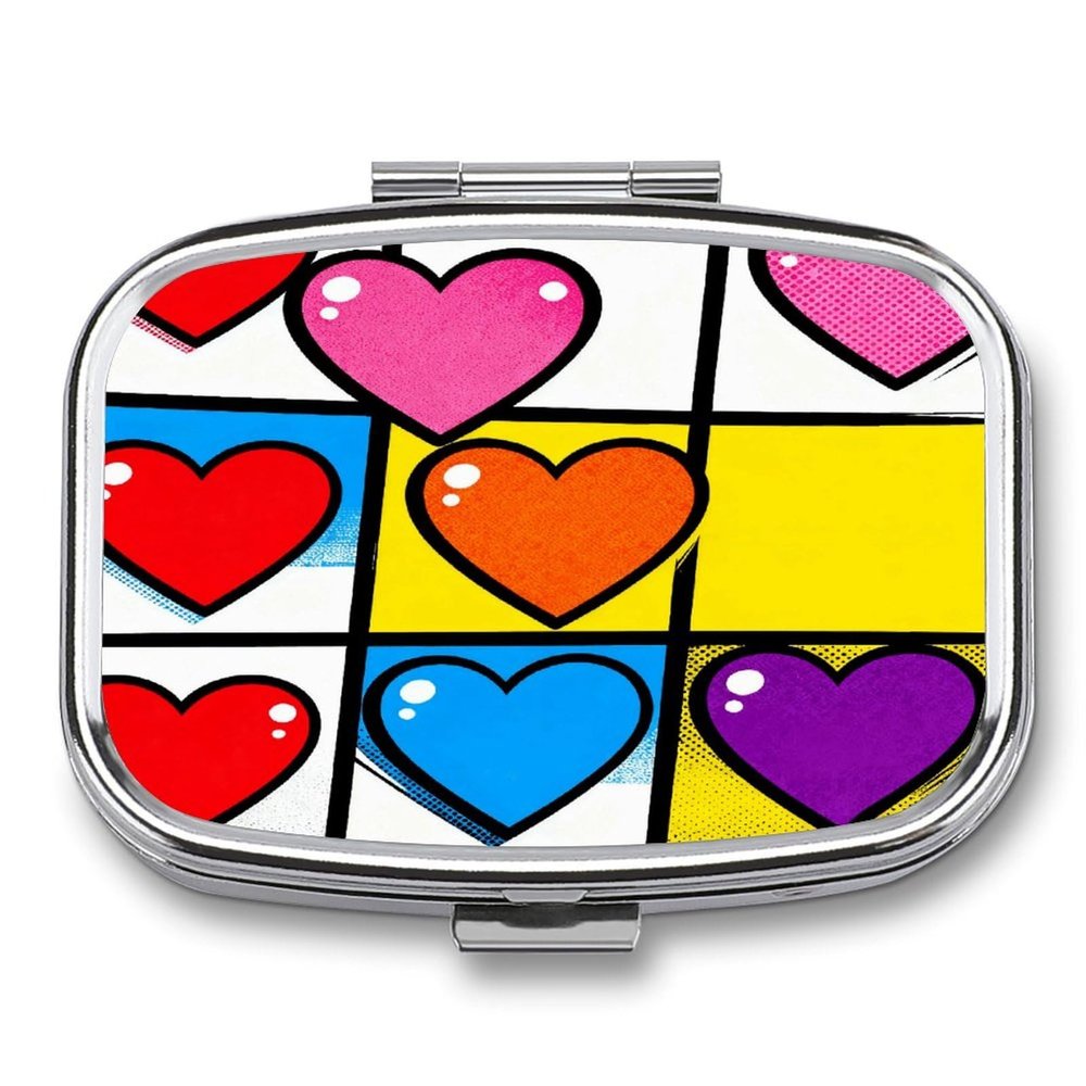 Carnival of Love Pill Case Portable Square Pill Organizer Metal Vitamin Medicine Case Daily Travel Pill Box with 2 Compartments for Vitamins Fish Oils Supplements