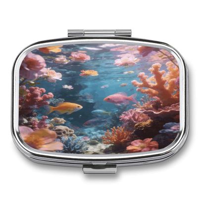 Floralsea Pill Case Portable Square Pill Organizer Metal Vitamin Medicine Case Daily Travel Pill Box with 2 Compartments for Vitamins Fish Oils Supplements