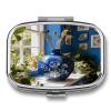 Bohemia Blue Pill Case Portable Square Pill Organizer Metal Vitamin Medicine Case Daily Travel Pill Box with 2 Compartments for Vitamins Fish Oils Supplements view 1