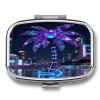 Coconut Tree Purple Pill Case Portable Square Pill Organizer Metal Vitamin Medicine Case Daily Travel Pill Box with 2 Compartments for Vitamins Fish Oils Supplements view 1