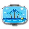 Blue Tropical Pill Case Portable Square Pill Organizer Metal Vitamin Medicine Case Daily Travel Pill Box with 2 Compartments for Vitamins Fish Oils Supplements view 1