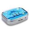 Blue Tropical Pill Case Portable Square Pill Organizer Metal Vitamin Medicine Case Daily Travel Pill Box with 2 Compartments for Vitamins Fish Oils Supplements view 3