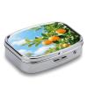 Citrus Orange Pill Case Portable Square Pill Organizer Metal Vitamin Medicine Case Daily Travel Pill Box with 2 Compartments for Vitamins Fish Oils Supplements view 3