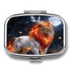 Crystal Horn Flame Lion Pill Case Portable Square Pill Organizer Metal Vitamin Medicine Case Daily Travel Pill Box with 2 Compartments for Vitamins Fish Oils Supplements view 1
