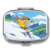 Downhill Skiing Pill Case Portable Square Pill Organizer Metal Vitamin Medicine Case Daily Travel Pill Box with 2 Compartments for Vitamins Fish Oils Supplements view 1