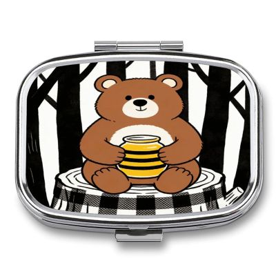 Black Checkered Cartoon Pill Case Portable Square Pill Organizer Metal Vitamin Medicine Case Daily Travel Pill Box with 2 Compartments for Vitamins Fish Oils Supplements
