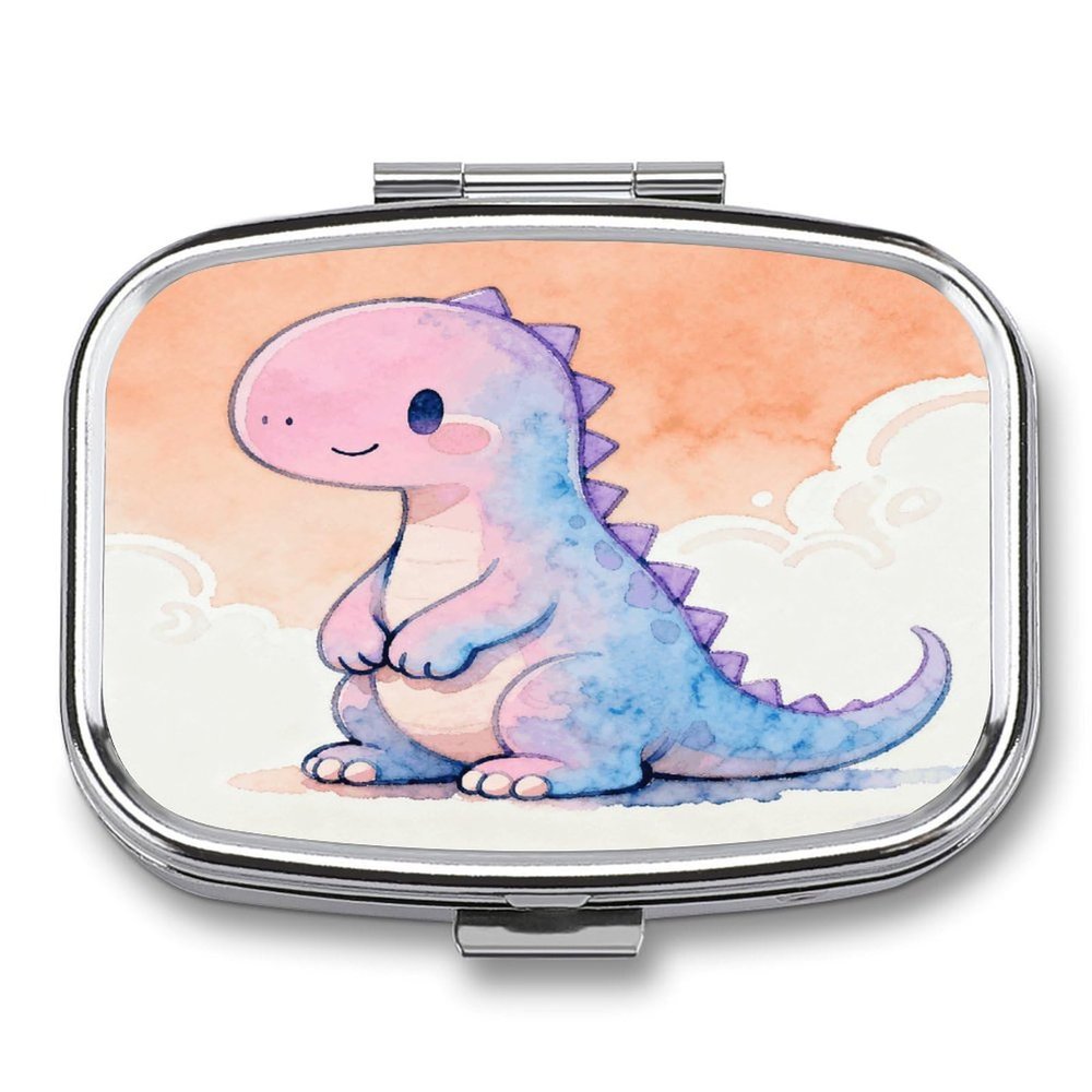 Cloud Hidden Dragon Pill Case Portable Square Pill Organizer Metal Vitamin Medicine Case Daily Travel Pill Box with 2 Compartments for Vitamins Fish Oils Supplements