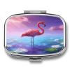 Flamingo Pill Case Portable Square Pill Organizer Metal Vitamin Medicine Case Daily Travel Pill Box with 2 Compartments for Vitamins Fish Oils Supplements view 1