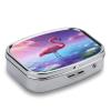 Flamingo Pill Case Portable Square Pill Organizer Metal Vitamin Medicine Case Daily Travel Pill Box with 2 Compartments for Vitamins Fish Oils Supplements view 3