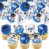Ephlyn 54Pcs Edible 2026 Graduation Cupcake Toppers Wafer Paper Grad Cap Cupcake Picks Diploma Done Congrats Grad Cake Decorations for Class of 2026 Graduation Party Supplies White Blue view 1