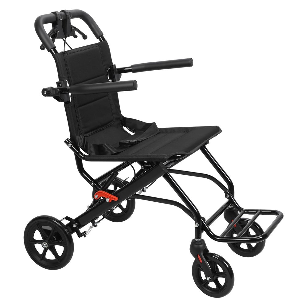 Lightweight Foldable Wheelchairs for Adults, Transport Chair with Auto-Brake and Safety Belt, All-Terrain Travel Wheel Chair with Breathable Foam Cushion, Support 220lbs (Black)