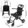 Lightweight Foldable Wheelchairs for Adults, Transport Chair with Auto-Brake and Safety Belt, All-Terrain Travel Wheel Chair with Breathable Foam Cushion, Support 220lbs (Black) view 4