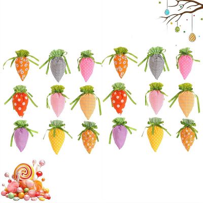27Pcs Easter Goodie Bags Carrot Shaped Treat Bag Bulk,Easter Basket Stuffers Fabric Drawstring Candy Gift Bags for Egg Hunt Outdoor Party Supplies