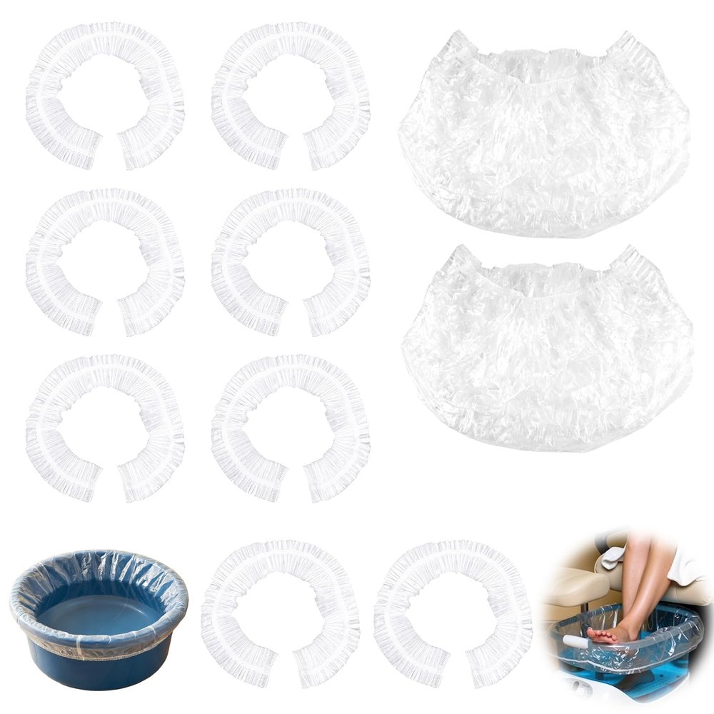 10pcs Thick Disposable Foot Bath Liners, 35"x43" Clear Plastic Foot Spa Liner, Elastic & No-Leak Design Pedicure Liners for Home Pedicure, Salon Foot Bath, Disposable Foot Tub Liners
