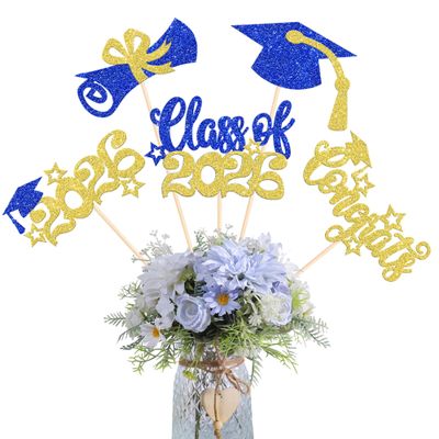 15 Pack 2026 Graduation Centerpieces Sticks, 2026 Graduation Party Decorations Class of 2026 Graduation Picks 2026 Graduation TableToppers for 2026 Graduation Party Decorations Gold Blue