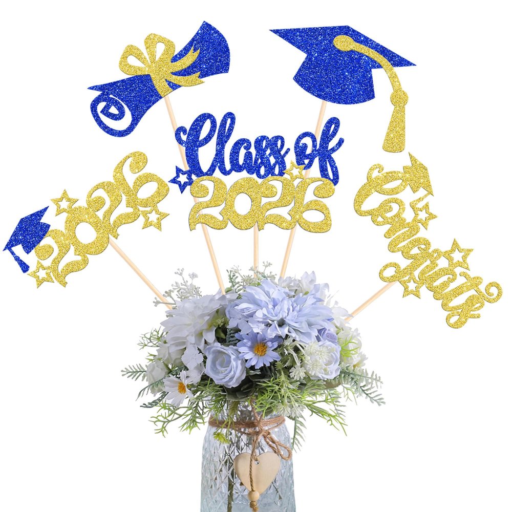 15 Pack 2026 Graduation Centerpieces Sticks, 2026 Graduation Party Decorations Class of 2026 Graduation Picks 2026 Graduation TableToppers for 2026 Graduation Party Decorations Gold Blue