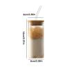14oz Square Glass Texture Tumblers with Lids and Straws, Heat Resistant Clear Plastic Drinking Cup, 400ML Reusable Square Cup for Coffee Juice Milk Home Office School Outdoor Use (1PC-B) view 3