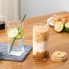 14oz Square Glass Texture Tumblers with Lids and Straws, Heat Resistant Clear Plastic Drinking Cup, 400ML Reusable Square Cup for Coffee Juice Milk Home Office School Outdoor Use (1PC-B) view 4