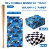 WRAPAHOLIC Reversible Monster Truck Birthday Wrapping Paper Roll - Mini Roll - 17 Inch x 16.5 Feet - Birthday Monster Truck Wrapping Paper with Checkered Flag Gift Wrap for Kids Boys, Baby Shower view 3