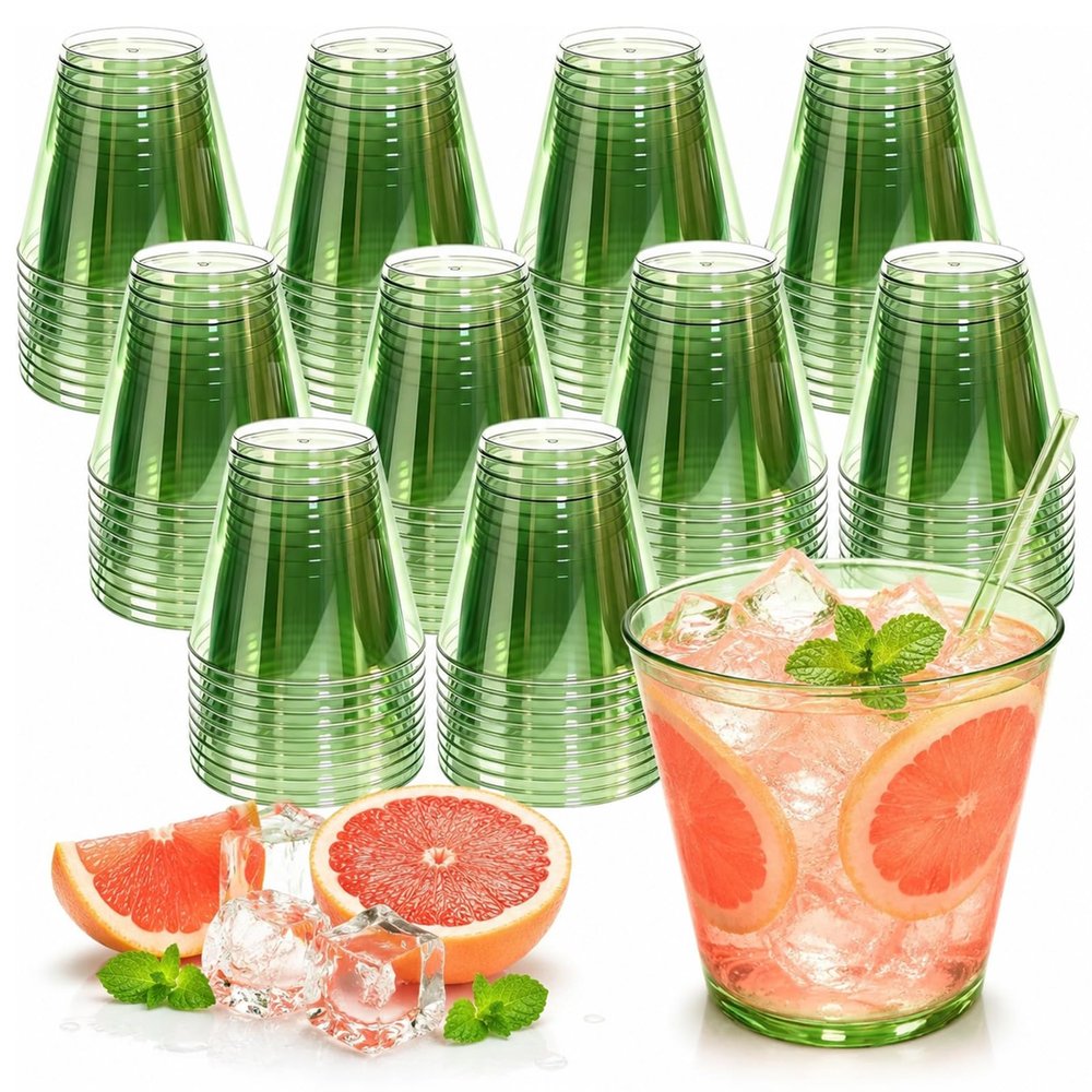 Nihaoya 100-Pack 9oz Green Disposable Plastic Cups Cocktail Cup