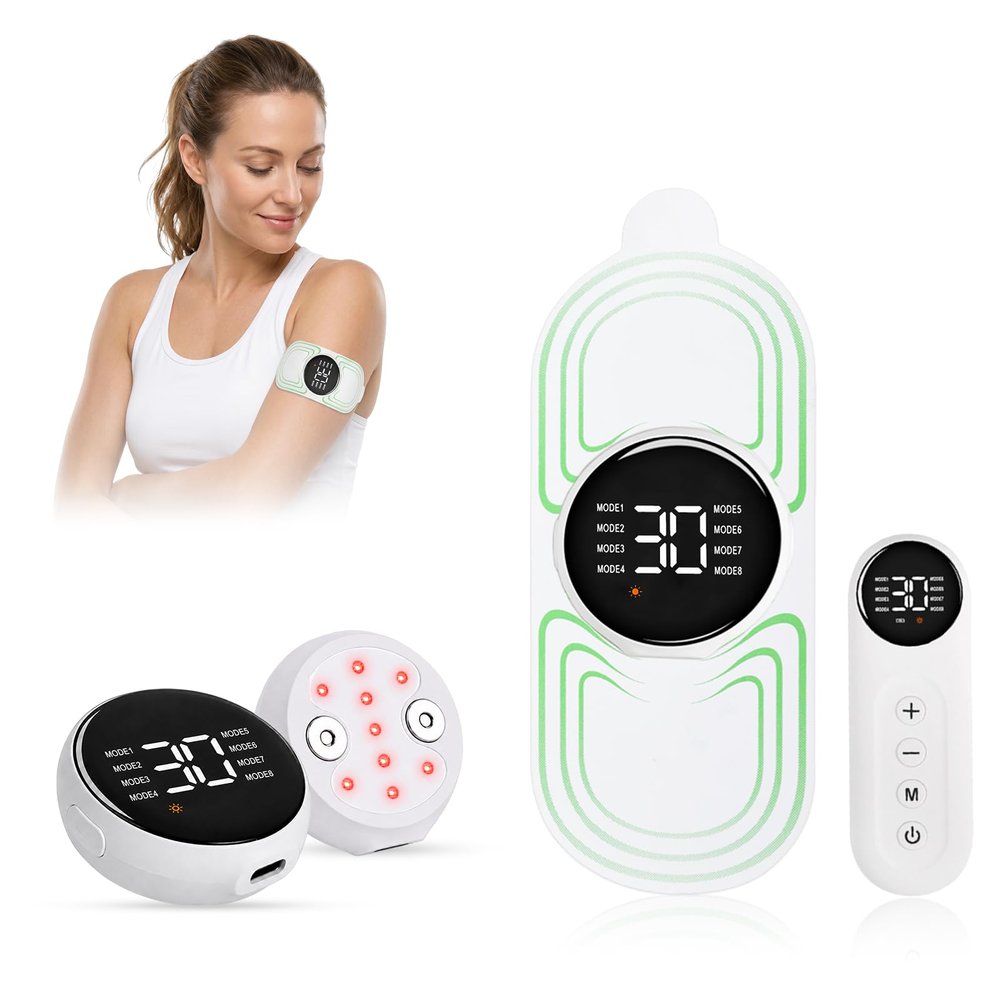 Red Light Electric Pulse Body Massager, Wireless Muscle Relaxation Device with Remote Control, 8 Modes & 30 Levels, Rechargeable Comfort Massager for Back, Neck, Shoulders, Arms and Legs, White