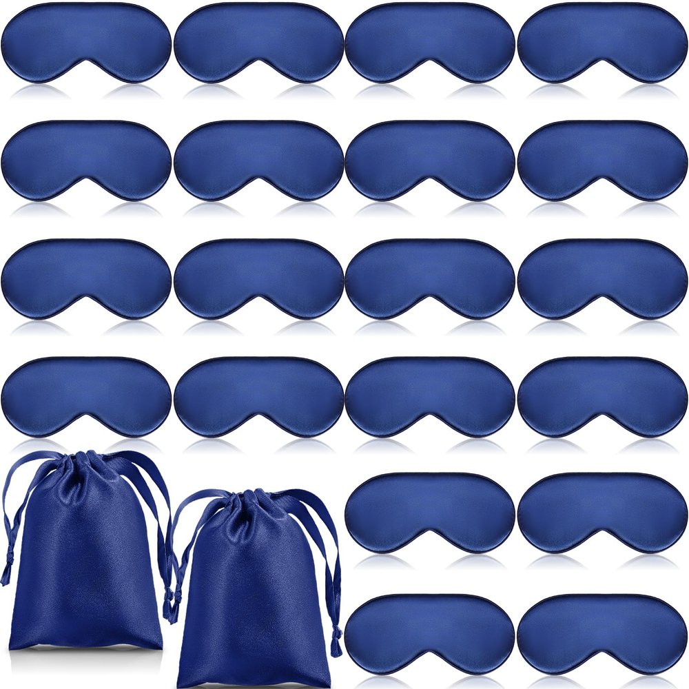 Janmercy 20 Pieces Silk Sleep Mask Eye Mask with Adjustable Strap Sleeping Cover Eye Cover Blindfold for Women Men Sleeping Travel (Royal Blue)