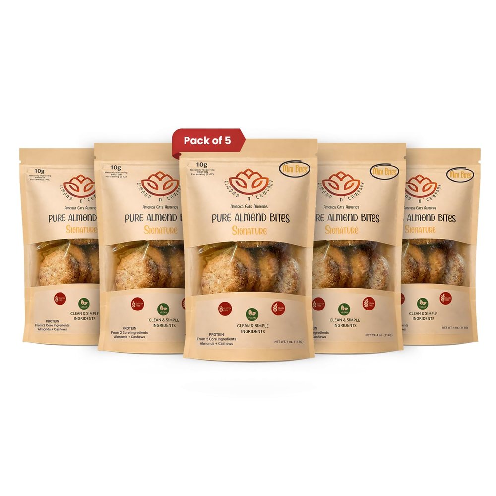 ALMOND N COMPANY Pure Almond Mini Bites 10g Protein, Signature Saffron & Cardamom Flavor, Grain-Free, Gluten-Free, Vegan, Clean Ingredient Energy Bites, High Protein Snack for Kids & Adults(5 Pack)