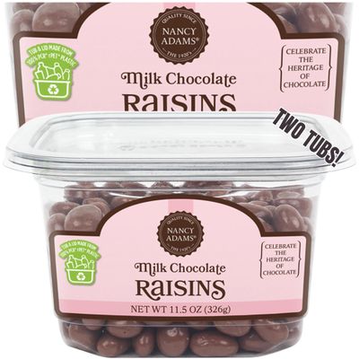 2ct Premium Milk Chocolate Covered Raisins Tub - Gourmet Snacks for Corporate Gifts, Thank You, Hostess Gifts & Chocolate Lovers (Milk Chocolate)