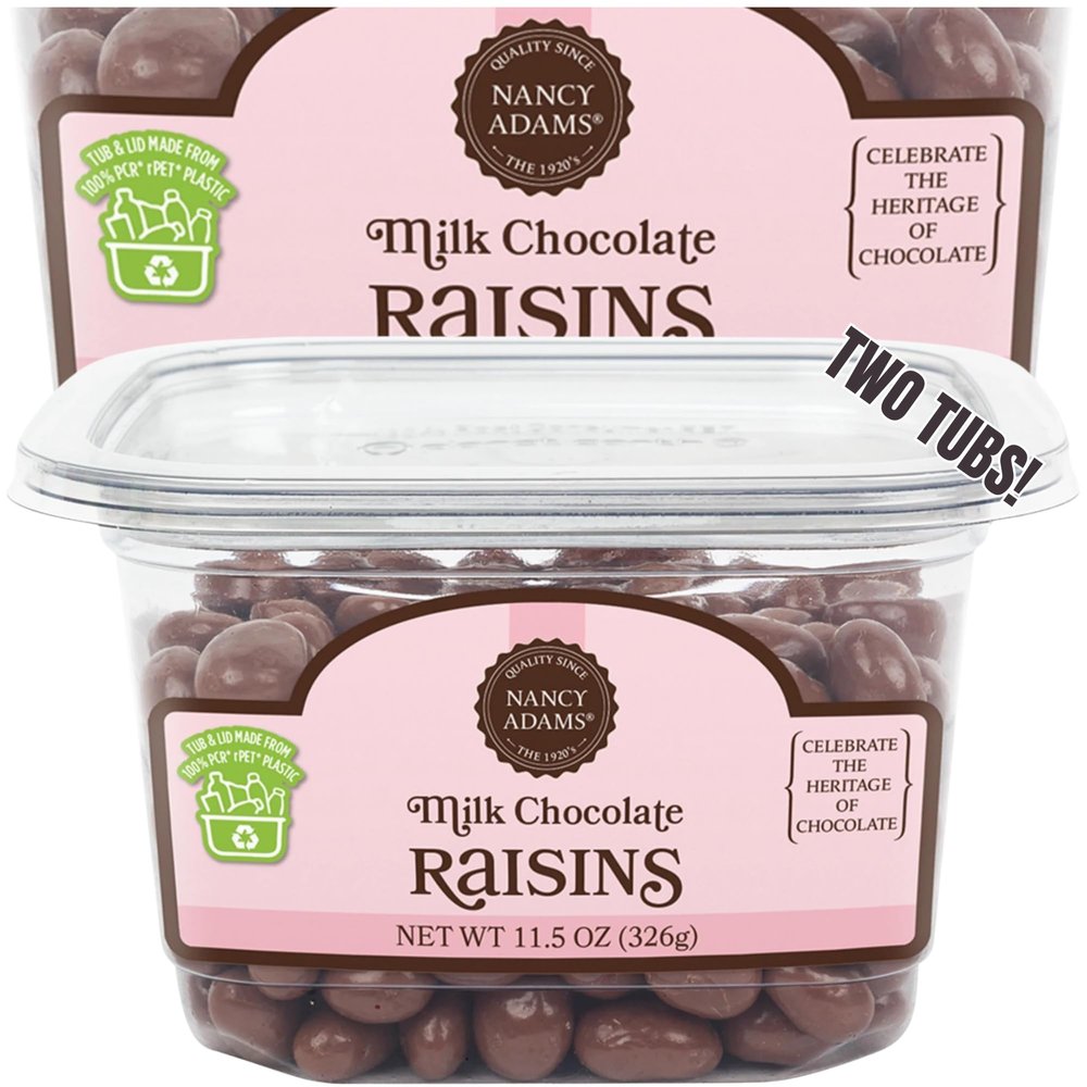 2ct Premium Milk Chocolate Covered Raisins Tub - Gourmet Snacks for Corporate Gifts, Thank You, Hostess Gifts & Chocolate Lovers (Milk Chocolate)