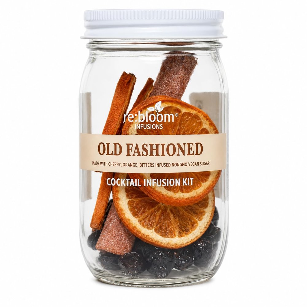 RE:BLOOM Old Fashioned Cocktail Infusion Kit, DIY Drink Infuser Gift Set, Dried Cherries, Dehydrated Oranges & Bitters Sugar, Makes 6-8 Cocktails or Mocktails, Small Batch Crafted