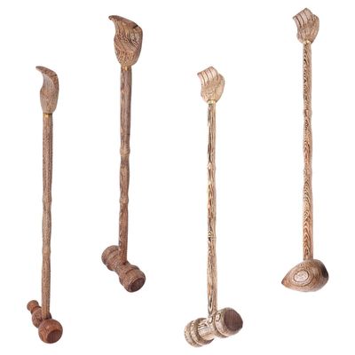 GALPADA 4pcs Dual-Head Wood Back Scratcher and Massage Hammer Set, Handheld Dual-use Body Massager Stick for Muscle Relaxation and Itch Relief, Long Handle Suitable for Elderly and Full
