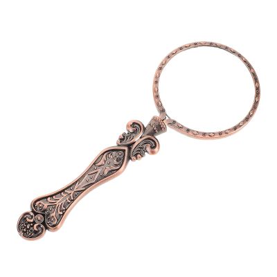 PRETYZOOM Vintage 5X Magnifying Glass 45mm Glass Lens with Full Metal Embossed Handle Handheld Optical Magnifier for Reading Accessories Elderly Seniors Hobby Observation