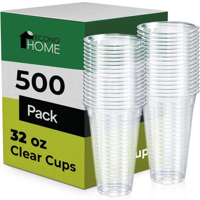EconoHome Clear PET Plastic Cups 32oz (Pack of 500) Crystal Clear, Durable, Disposable Beverage Cups Perfect for Parties, Events, and Businesses