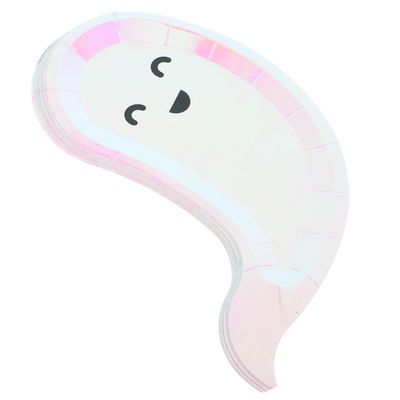FESTFENDS 8pcs Ghost Shaped Paper Halloween Dinner Plates Festival Party Cake Plates Disposable Dinnerware for Family Gathering